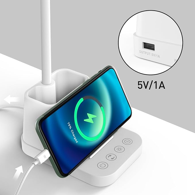 AXX White LED Desk Lamp with USB Charging Port, Study Table Light | for College Dorm Room, Home Office Bedroom Essentials, 650LM, Flexible Gooseneck, Phone Mount, Pen Holder, Timer Settings - Image 4