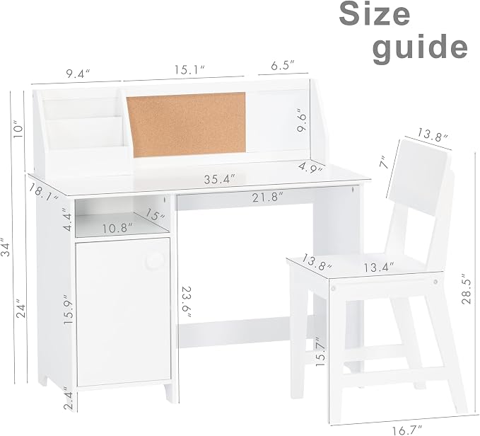 UTEX Wooden Kids Desk and Chair Set with Hutch and Storage for Ages 3-8 | Kids Study Table with Cork Bulletin Board, School Desk, Multi-Zone Storage, Water-based Paint Finish for Kids Room - Image 2