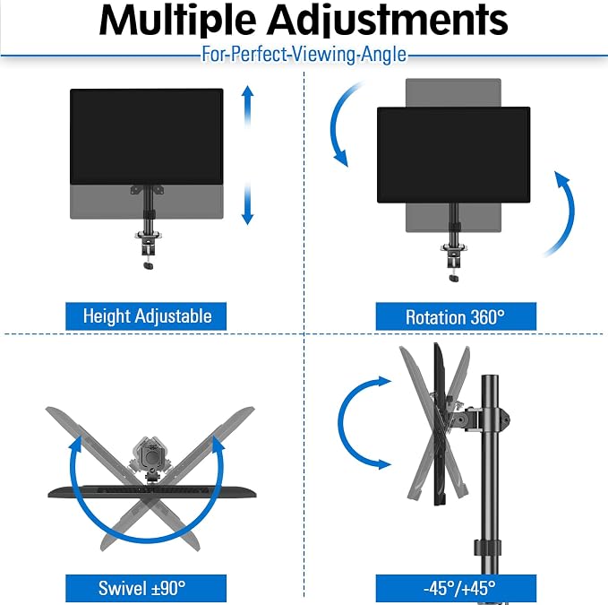 MOUNTUP Single Monitor Mount, Adjustable Monitor Stand for Max 32 Inch Flat Curved Computer Screen, Monitors Arm Desk Mount Fit VESA 75x75& 100x100, up to 17.6lbs, with C-Clamp and Grommet Base, Black - Image 3