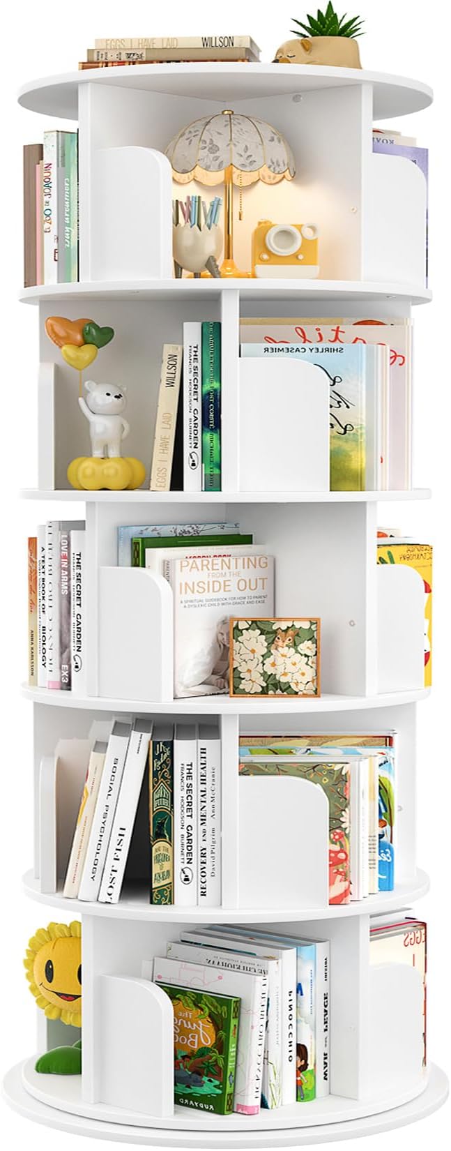 Aheaplus Rotating Bookshelf, 360 Display Wood Spinning Bookshelf Tower, 5 Tier Floor Standing Bookcase Storage Rack, Revolving Bookcase Corner Bookshelfs for Small Space, Bedroom, Study Room, White by Aheaplus