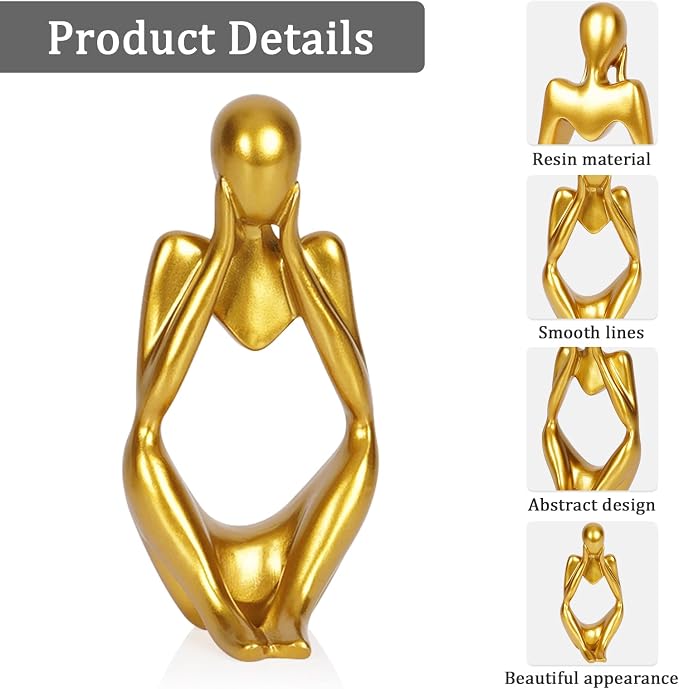 Sandstone Resin Thinker Style Abstract Sculpture Statue Collectible Figurines Home Office Bookshelf Desktop Decor (Small Gold, Focus) - Image 4