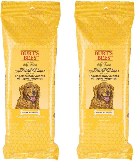 Burts Bees for Pets Honey Multipurpose Dog Grooming Wipes, 50 Count, 2-Pack by BurtsBeesforPets