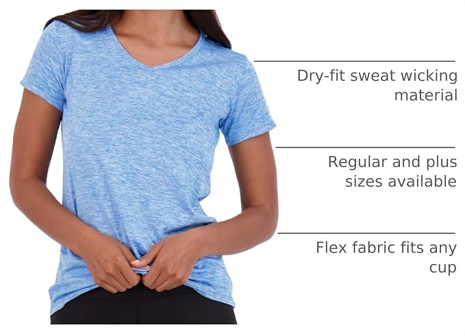 5 Pack Women's Dry Fit V Neck Workout Tops T Shirts Athletic Gym Yoga Tees | Available In Plus Size, Cooling Moisture-Wicking, Short Sleeve, Quick-Dry, Fitness, Stretch, Exercise, Running, Hiking - Image 4