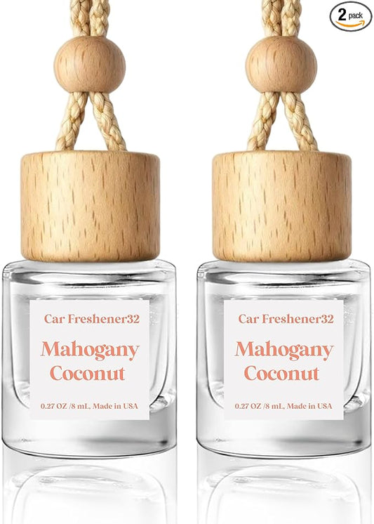 HoogaLife Car Air Freshener Diffuser 2 Pack Hanging Mahogany Coconut Car Air Freshener for Women 45+ Days Long Lasting Fragrance Made in USA (M32) by HoogaLife