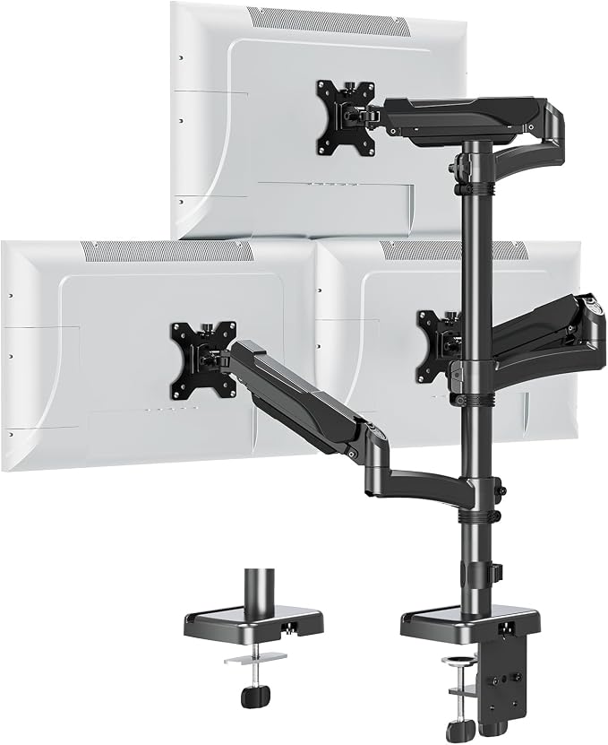 Triple Monitor Mount Fits Max 32" Computer Screen, Holds up to 17.6lbs Each Arm, 3 Monitor Desk Mount, Triple Stand with Tilt Swivel Rotation, VESA Mount 75/100mm by ERGOFOCUS