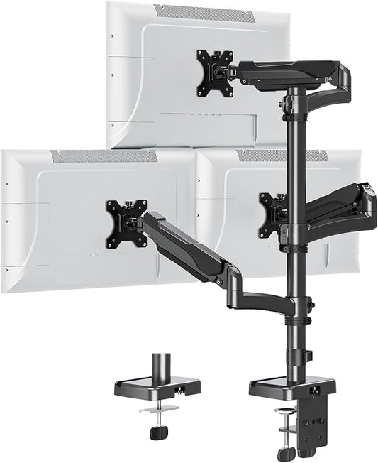 Triple Monitor Mount Fits Max 32" Computer Screen, Holds up to 17.6lbs Each Arm, 3 Monitor Desk Mount, Triple Stand with Tilt Swivel Rotation, VESA Mount 75/100mm by ERGOFOCUS