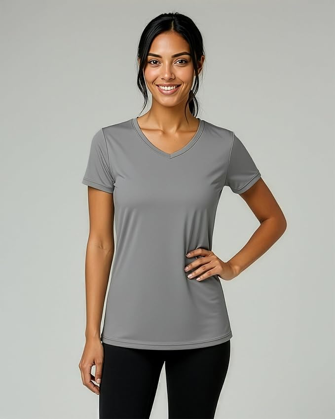 5 Pack Women's Dry Fit V Neck Workout Tops T Shirts Athletic Gym Yoga Tees | Available In Plus Size, Cooling Moisture-Wicking, Short Sleeve, Quick-Dry, Fitness, Stretch, Exercise, Running, Hiking - Image 2