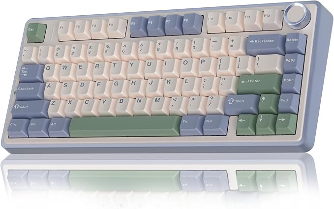 AULA F75 75% Wireless Mechanical Keyboard, Hot Swappable Creamy Keyboard, Pre-lubed Reaper Switches RGB Backlit Gaming Keyboards, 2.4GHz/Type-C/BT5.0(White & Green) by AULA
