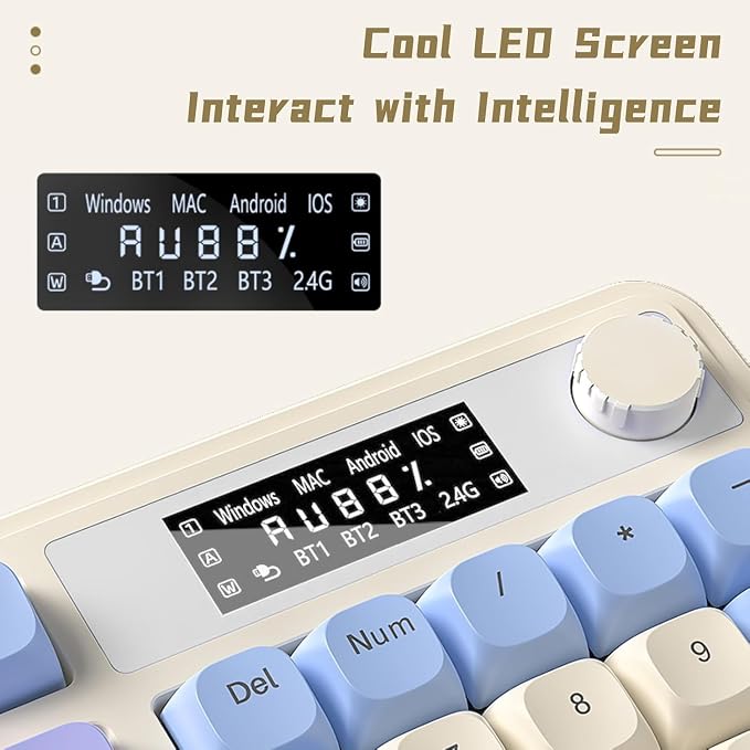 AULA S99 Pro Gaming Keyboard, Cute Creamy Wireless Keyboard | Tri-Mode Bluetooth/2.4G/USB-C Computer Keyboards, Media Knob Custom RGB Backlit with Number Pad Smart Screen- Purple - Image 4