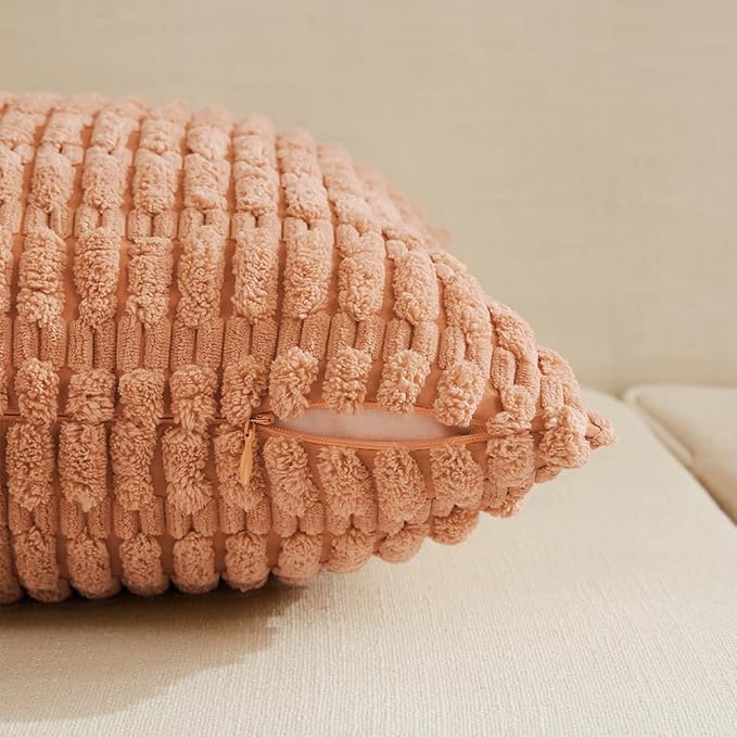 Fancy Homi 4 Packs Decorative Throw Pillow Covers for Living Room Couch Bed, Modern Farmhouse Boho Home Décor Accent Cushion Case, 20" x 20", Peach - Image 3
