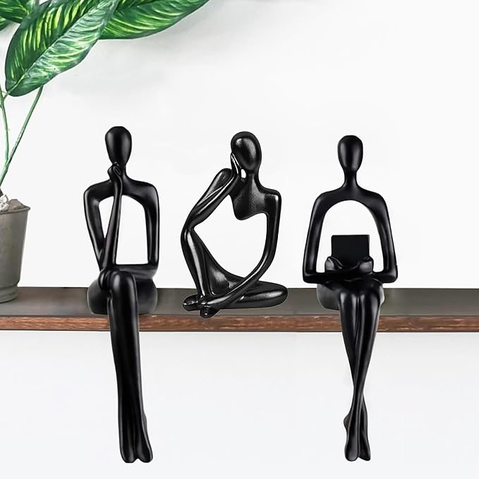 Prettidecor Home Decor Thinker Statue Accents, Set of 3 Thinker Sculptures Office Decor Modern Abstract Resin Decoration on Shelf Table Desk for Living Room Office Bedroom (Black, Large) by Prettidecor