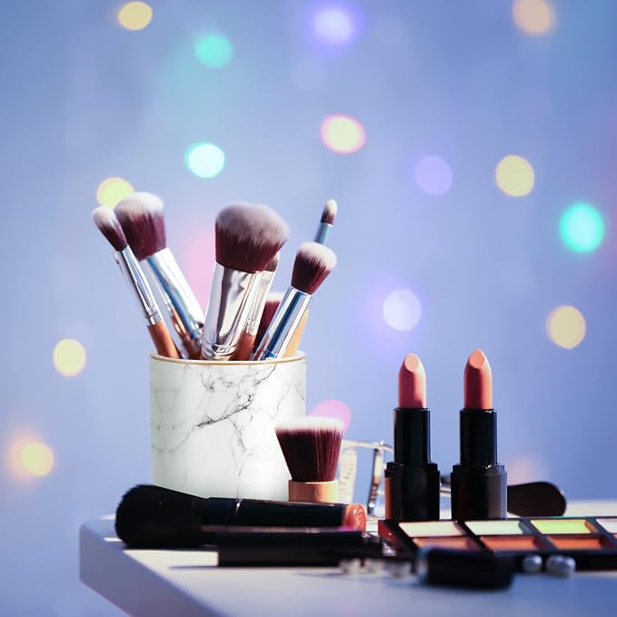 Pen Holder for Desk Cute, Modern Marble Desk Organizer, Durable Ceramic Pencil Cup, Makeup Brush Holder Cup, Multifunctional Office Stationery Holder for Women, Men, White Marble - Image 6