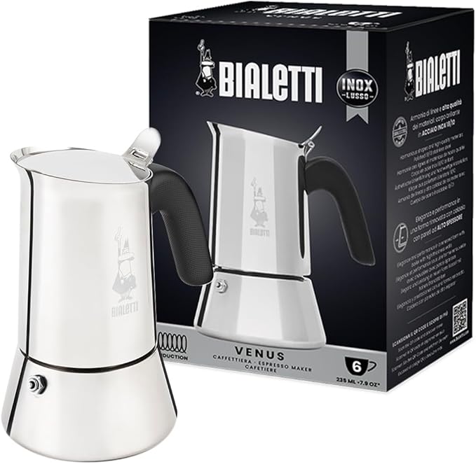 Bialetti - New Venus Induction, Stovetop Coffee Maker, Suitable for all Types of Hobs, Stainless Steel, 6 Cups (7.9 Oz), Silver by Bialetti