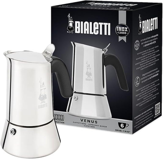 Bialetti - New Venus Induction, Stovetop Coffee Maker, Suitable for all Types of Hobs, Stainless Steel, 6 Cups (7.9 Oz), Silver by Bialetti