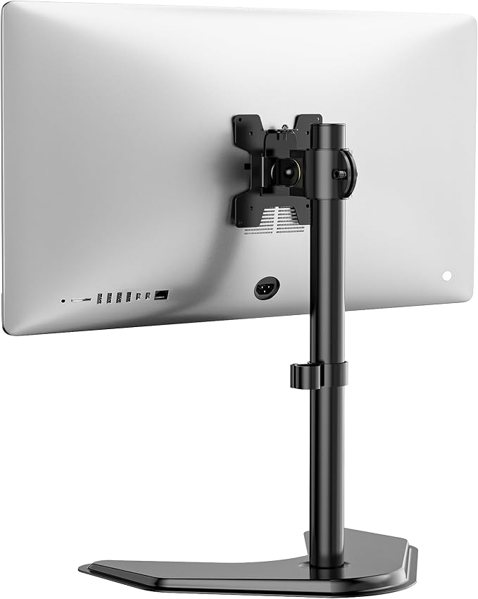 WALI Single Monitor Stand up to 32 Inch Screens, Freestanding Single Monitors Arm Desk Mount, Universal VESA Monitor Mount 75x75/100x100mm, Adjustable Height and Angle (MF001), Black by WALI