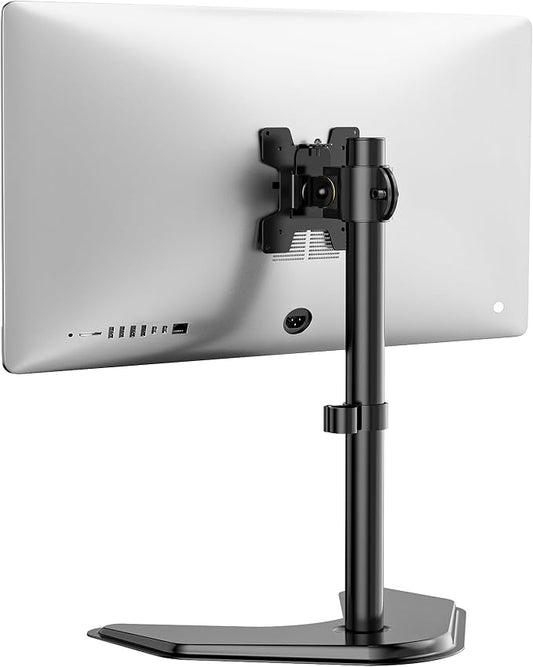 WALI Single Monitor Stand up to 32 Inch Screens, Freestanding Single Monitors Arm Desk Mount, Universal VESA Monitor Mount 75x75/100x100mm, Adjustable Height and Angle (MF001), Black by WALI