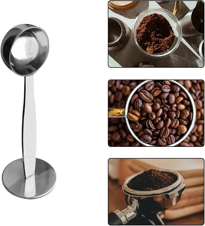 2-in-1 Coffee Scoops, 304 Stainless Steel Tablespoon Measure Spoon, with Pressed Bottom for Coffee Bean Press Coffee Grinding Pressing（Silver15 ml） - Image 7
