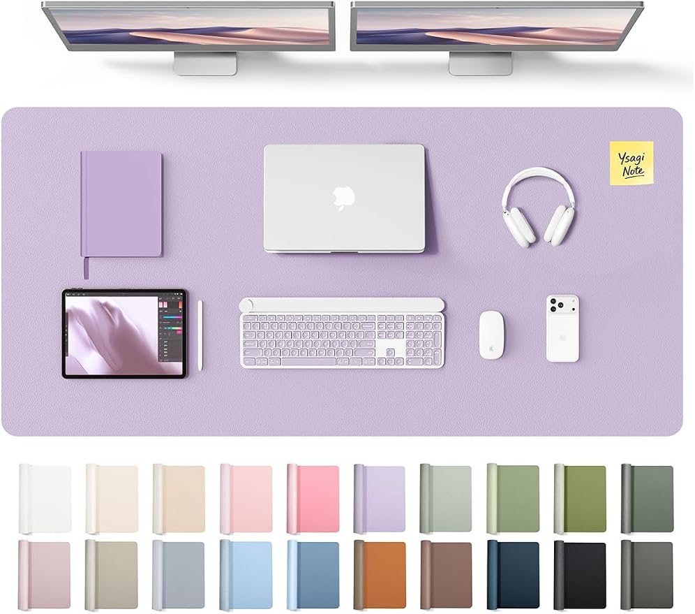 YSAGi Leather Desk Pad Protector, Office Desk Mat, Large Mouse Pad, Non-Slip PU Leather Desk Blotter, Laptop Desk Pad, Waterproof Desk Writing Pad for Office and Home (Light Purple, 55" x 24") by YSAGi