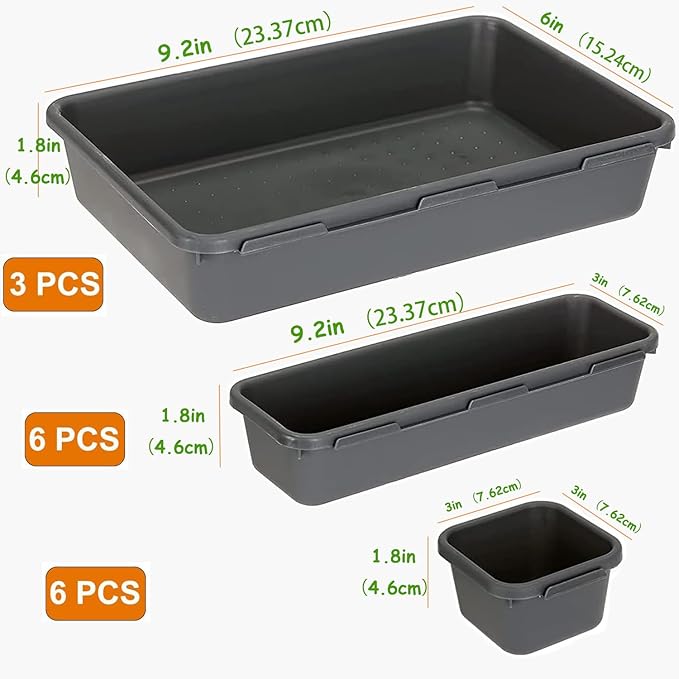 Kutesna 15PCS Interlocking Drawer Organizer, Plastic Desk Organizers Set | 3-Size Versatile Storage Bins,BPA-free, Non-slip, Fits Any Drawer for Cosmetics, Bathroom, Tools, Kitchen and Office - Image 2