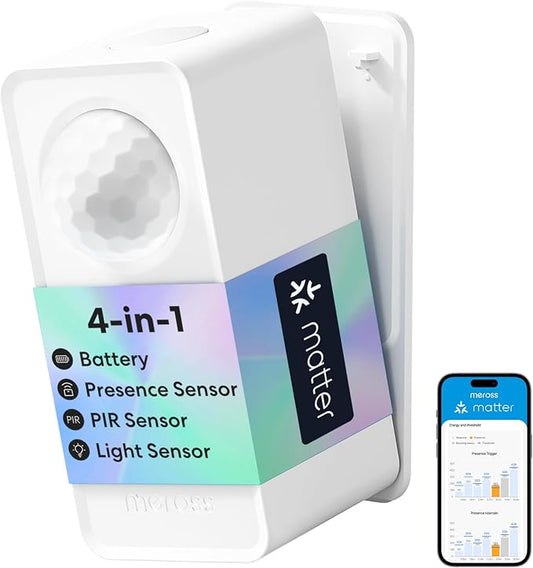 meross Matter Presence Sensor MS605, Battery-Powered 4-in-1 Smart Motion Sensor with AI Learning, IP67 PIR & Light & mmWave Radar, Matter Over Thread, Supports Home Assistant, HomeKit, Alexa (1 Pack) by meross