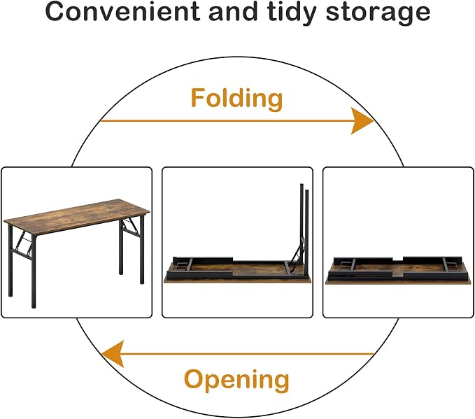 Need Office Computer Desk 60 Inch Sturdy Folding Laptop Table Retro | Black Frame Writing Gaming Work Table/Foldable Home Office Desk/Sewing Table, No Assembly Required - Image 7