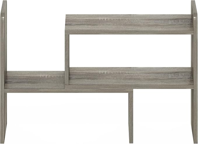 Furinno CLASSIC Desk Organizers and Hutch, Open Shelf Expandable Office Organization, Adjustable Desk Top Display Book Shelf, for Paper, Office Supplies, French Oak - Image 8