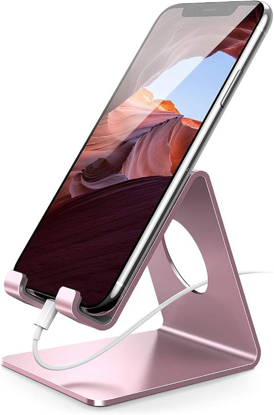 Lamicall Pink Phone Stand, Desk Accessories - Rose Gold Pink Cell Phone Holder, Office Decor, Office Desk Accessories, Suitable for iPhone 16 15 14 13 Pro Max, 4-8'' Phone by Lamicall