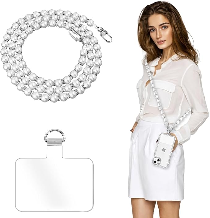 Crossbody Chain Cell Phone Lanyard - Universal Leather+Metal Shoulder Strap With Tether Patches (O) by Turkalla