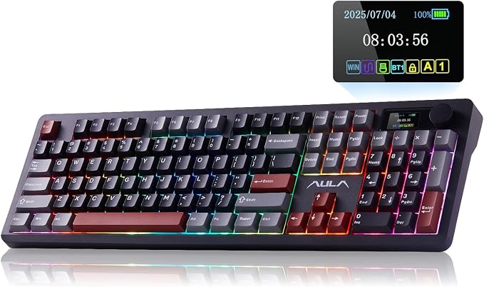 AULA F106 Pro Wireless Gaming Keyboard Creamy Mechanical Keyboards 104 Keys | 8000mAh,Hot Swappable Custom Full Size Knob&Screen,RGB Backlit,Pre-lubed Blaze Switches,PBT Keycaps,Tri-Mode BT/2.4GHz/USB-C by AULA