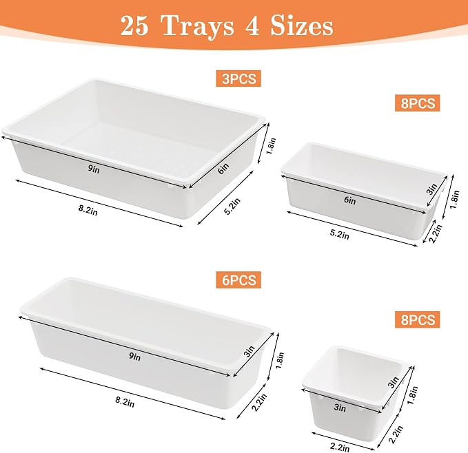 SpaceHacks 25 PCS Plastic Drawer Organizer Set, 4-Size Versatile Organizer Trays & storage Bins for Makeup, Jewelry, and Gadgets in Bathroom, Bedroom and Office, White - Image 2