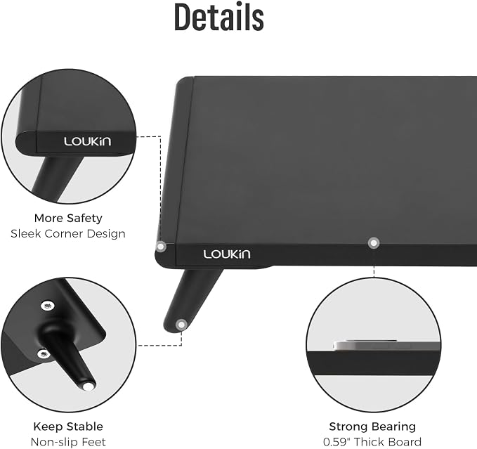 loukin Monitor Stand Riser for Desk, 22.4" x 8.3" Larger Computer Stand for Laptop, PC, Printer, Sturdy Desktop Computer Shelf with Non-Skid Rubber, Home Office (Black) - Image 3