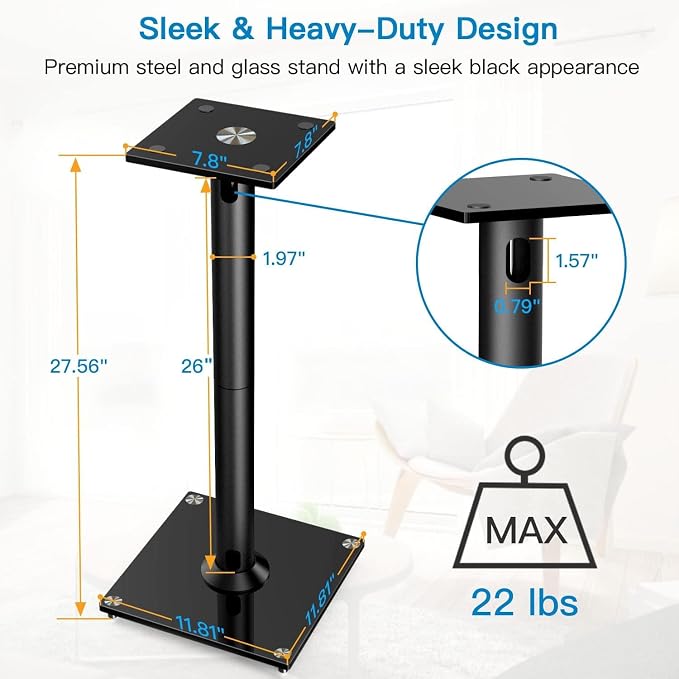 PERLESMITH Universal Floor Speaker Stands for Surround Sound up to 22LB, 27.56 Inch Bookshelf Speaker Stand for Klipsch, Polk, Yamaha & Other Large Satellite, Bookshelf Speakers, Studio Monitors,2P - Image 6