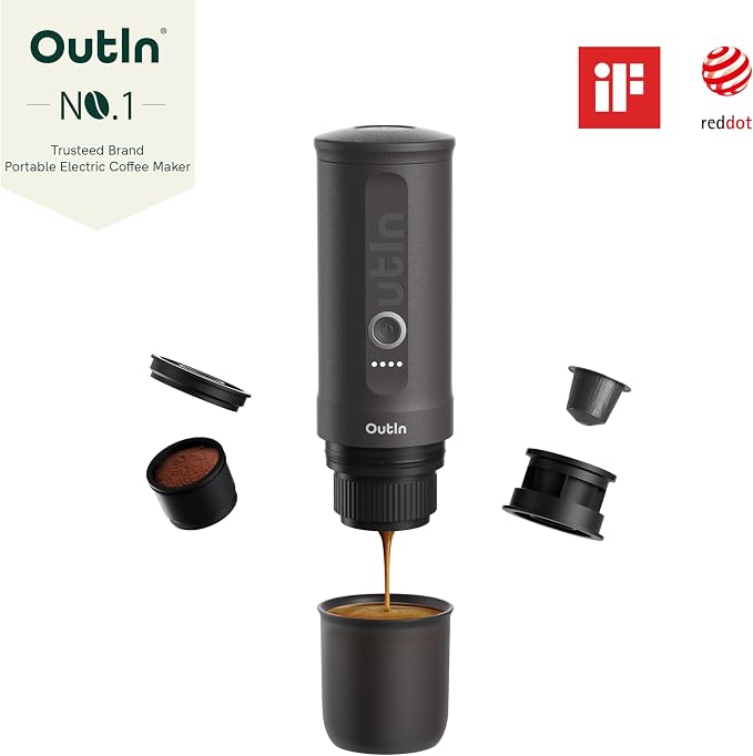 OutIn Nano Portable Electric Espresso Machine, Travel Coffee Maker | Self-Heating USB-C Car Coffee Maker for Ground Coffee & NS Capsules, Ideal for Camping, RV, Hiking and Office, Space Gray - Image 2