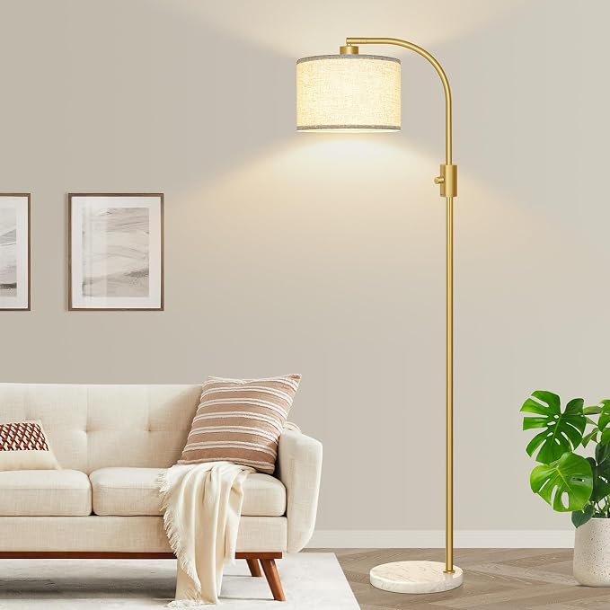 Nintiue Upgraded Modern Arc Dimmable Tall Standing Floor Lamp with Marble Base & Linen Shade, 1200 Lumens LED Bulb Included, for Living & Reading Room, Bedroom, Office & Nursery, Gold - Image 8