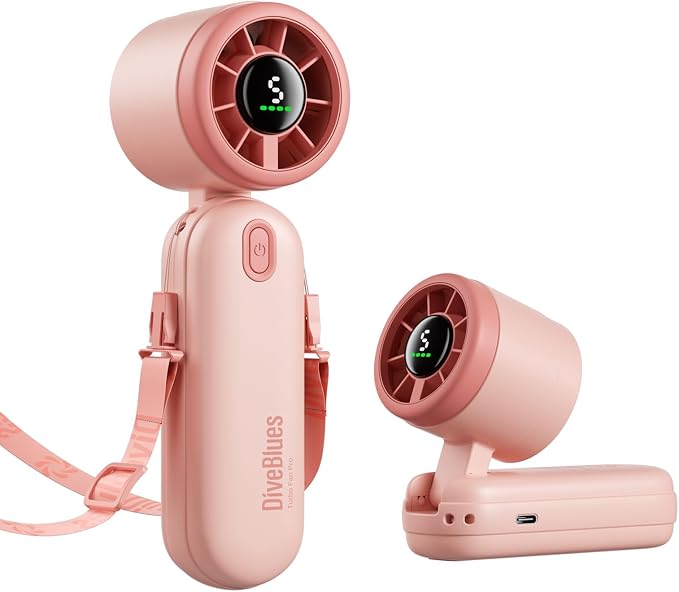 Diveblues Mini Handheld Fan, 30ft/s Portable Turbo Fan [12H Max Cooling], 4000mAh Personal Fan with LED Display, 3-in-1 Hand Held/Neck/Desk Fan for Travel, Cruise, Disney Essentials by Diveblues