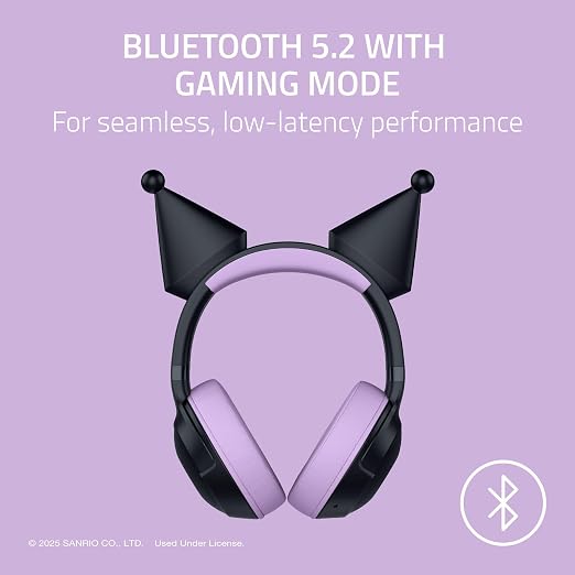 Razer Kraken Kitty V2 BT Wireless RGB Headset, Kuromi Edition | Chroma RGB Kitty Ears & Earcups, Bluetooth 5.2, 40 mm Drivers, Noise-cancelling Mics, Lightweight, USB-C, 40 Hr Battery - Image 3