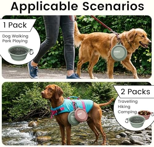 OHMO Large Collapsible Dog Bowls, Steel Rim, 27oz, 2pcs, Coral&Sage Green - Image 6