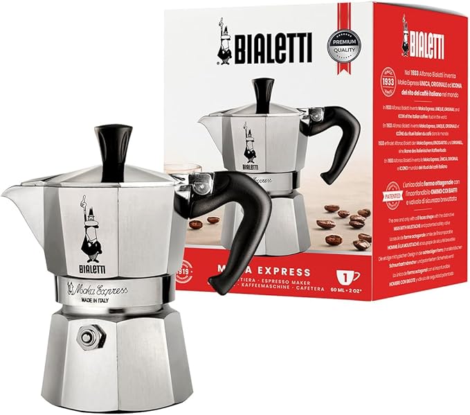 Bialetti - Moka Express: Iconic Stovetop Espresso Maker, Makes Real Italian Coffee, Moka Pot 1 Cup (2 Oz - 60 Ml), Aluminium, Silver by Bialetti