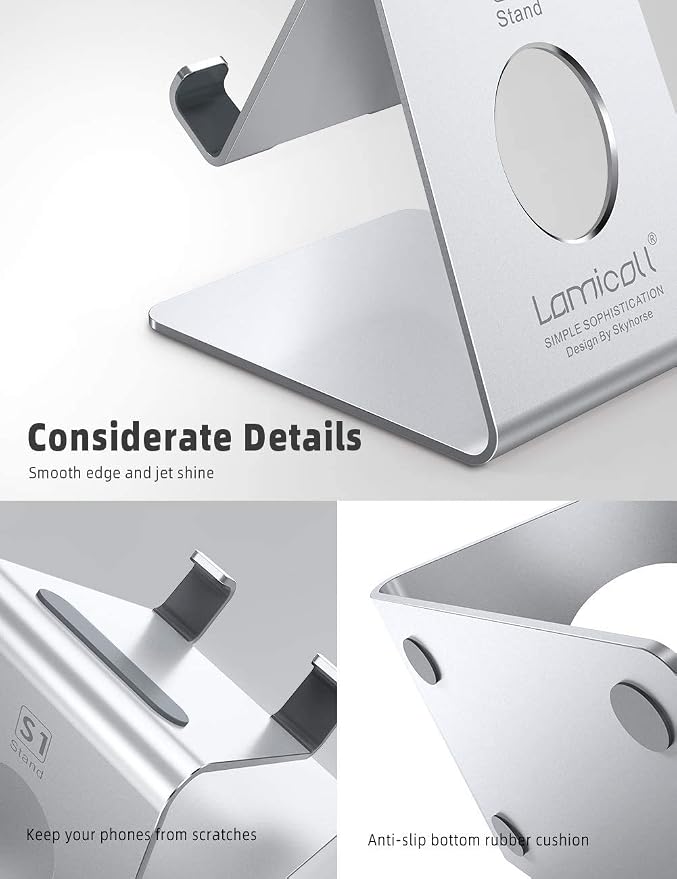 Lamicall Cell Phone Stand, Desk Phone Holder Cradle, Compatible with Phone 12 Mini 11 Pro Xs Max XR X 8 7 6 Plus SE, All Smartphones Charging Dock, Office Desktop Accessories - Silver - Image 6