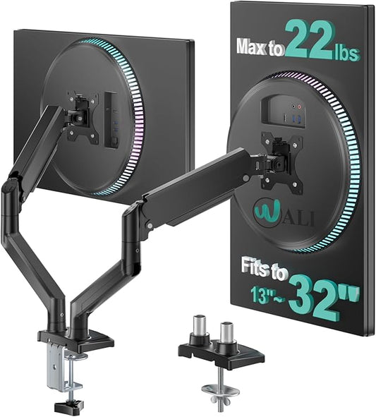 WALI Dual Monitor Stand for 13-32 inch Computer Screens, Dual Monitor Arms for 2 Monitors Holds up to 22 lbs, Height Adjustable Dual Monitors Mount, VESA 75x75/100x100mm (GSMP002N), Black by WALI