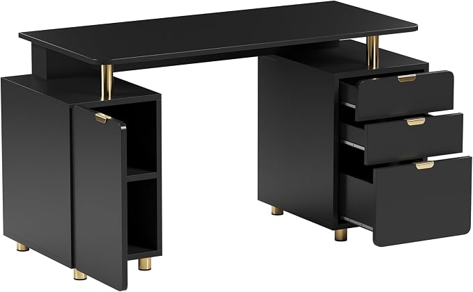 Techni Mobili 57"W Computer Desk w/ 3 Drawers & Storage Cabinet, Black/Gold | Home office workstation, durable construction, everyday productivity, Ideal for home office, Workspace organization - Image 7