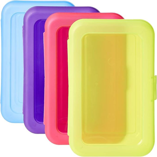 Amazon Basics Large Pencil Cases,Storage Organizer,Durable Plastic School Supply Box,Multi-Color Student Organization for Office,College & Classroom Supplies,(Pack of 48) by AmazonBasics