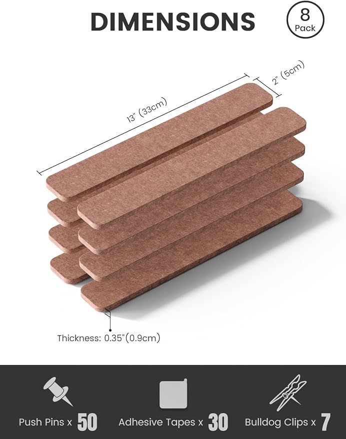 Fluxynara 13" x 2" Felt Wall Panels, Terracotta | 8-Pack Includes 50 Push Pins and Adhesive Tabs for Photos, Notes and Decor in Bedroom Doors, Home Office or Studios - Image 2