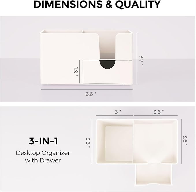 SKYDUE Small Desk Organizer with Drawer | 3 Compartments, Pen Holder for Desk, For Home, School, Office & College Dorm Room - Image 5