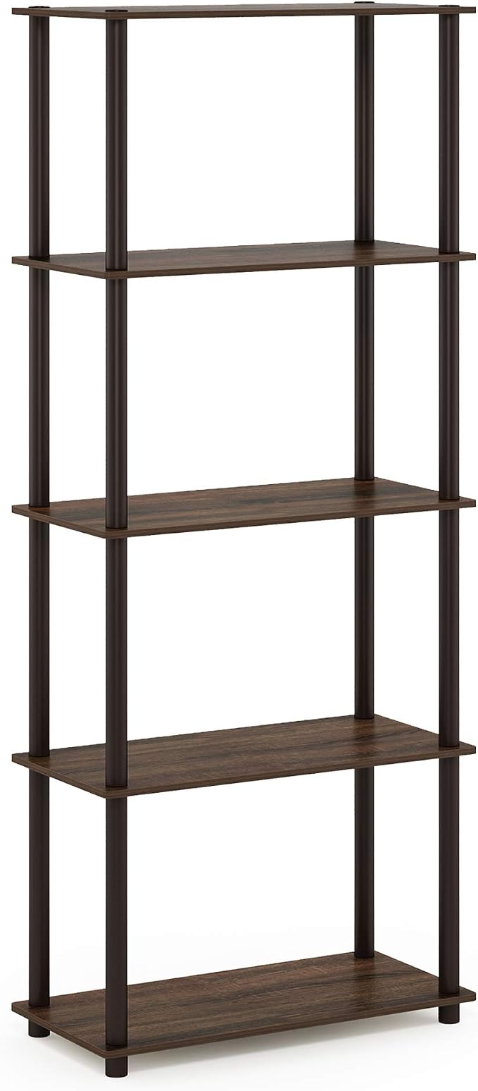 Furinno TURN-N-TUBE Storage Shelves, 5-Tier Book Shelf, Corner Shelf, Toolless Open Shelves, for Organization and Storage, Living Room, Garage, Home Office, Walnut - Image 6