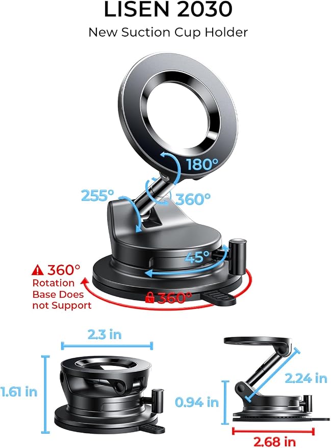 LISEN for Magsafe Car Mount, Magnetic Phone Holders for Your Car Vacuum, Phone Mount for Car Accessories for Women Men Jeep BMW, Suction Holder Kits, for iPhone 17 Pro Max 16 15 14 13 12,Carbon Fiber - Image 7