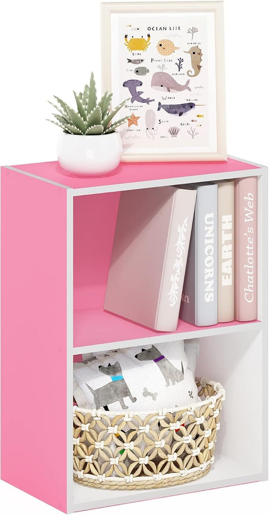 Furinno Luder Bookcase / Book / Storage, 2-Tier, Pink/White by Furinno-FitsYourSpaceFitsYourBudget