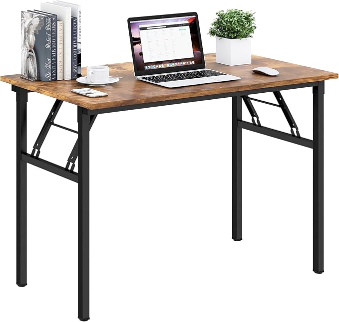 Need Office Computer Desk 39.3 Inch Sturdy Folding Laptop Table Retro | Black Frame Writing Gaming Work Table/Foldable Home Office Desk/Sewing Table, No Assembly Required by Need