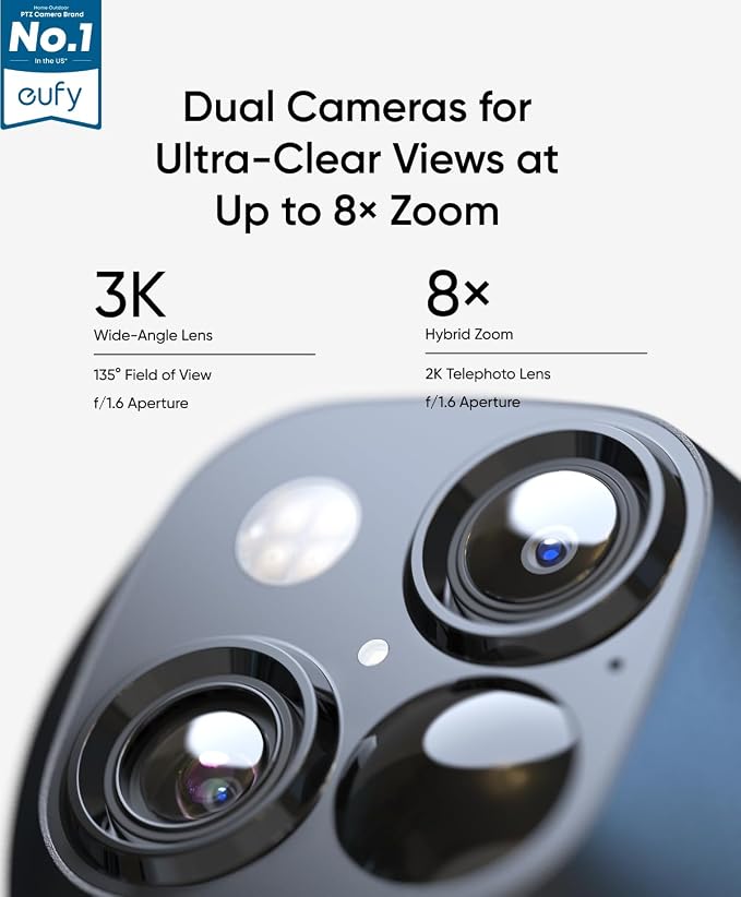 eufy Security 3K Dual Camera, SoloCam S340, Solar Security Cameras Wireless Outdoor, Cameras for Home Security, 360°Coverage, Pan & Tilt, No Blind Spots, No Monthly Fee, Built-in 8GB - Image 2