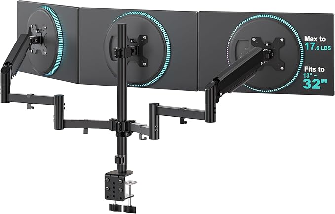 WALI Triple Monitor Mount for 13-32 inch Screens, up to 17.6 lbs per Arm | Adjustable 3 Monitor Desk Mount with Swivel, Tilt, Rotation, Triple Monitor Stand for Desk, VESA 75/100mm (GSDM003), Black by WALI